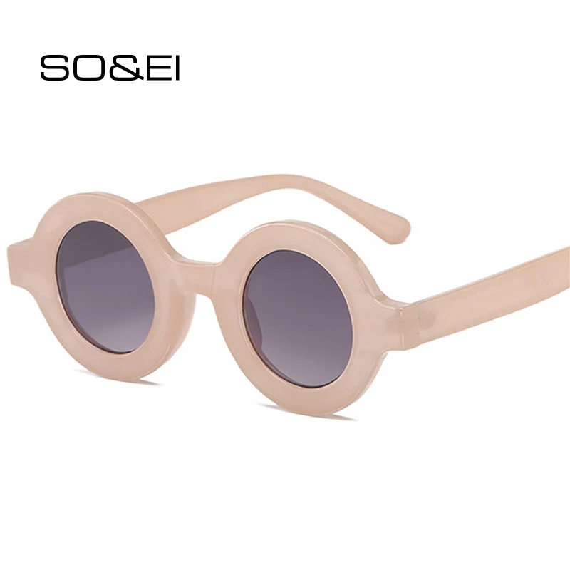 

SO&EI Fashion Round Women Sunglasses Vintage Champagne Eyewear Trending Men Shades UV400 Gradient Sun Glasses