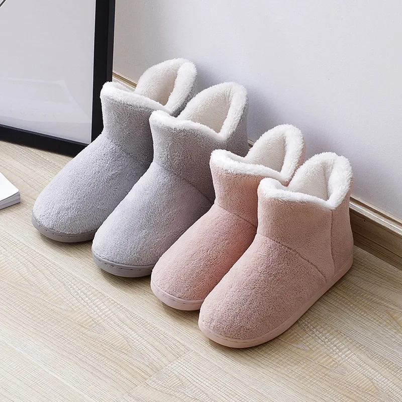 Women Warm Slippers Couples Winter Shoes Soft Plush High Top Female Male Indoor Home Floor Boots Anti-slip Ladies House Slipper