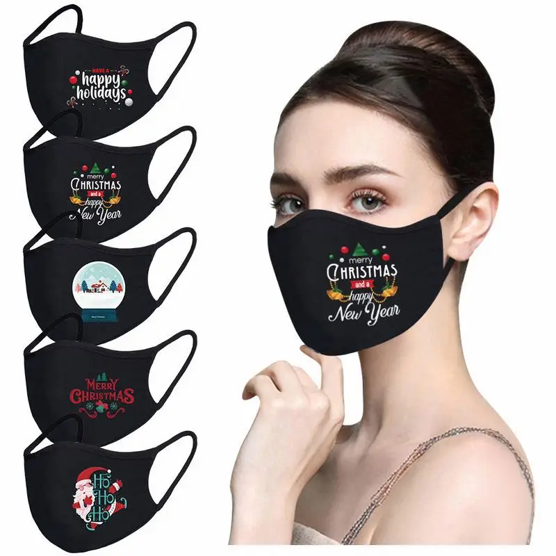 

10pcs adult washable cotton mask print Christmas holidays New Year fabric reusable woman washable face mask