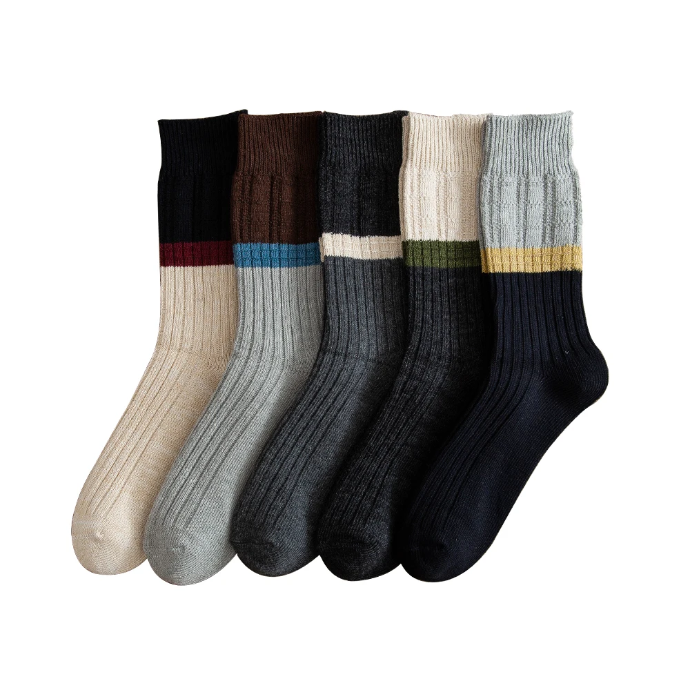 Men's Socks Autumn And Winter INS Fashion Double Color Casual Pure Cotton Comfortable Business Knitted Wear-Resistant Stockings