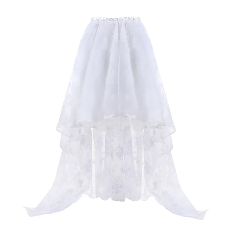 Sapubonva Skirt Women Steampunk Gothic Vintage Corset Skirt Floor Length Sexy Wedding Party High Low White Floral Lace Fashion