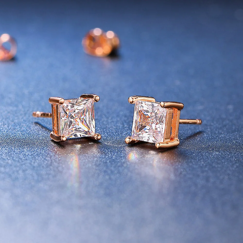 Earrings For Women Squares Clear Zircon Stud Earring for Female Male Various Size Crystals Ear Accessories Earing Jewellry E323