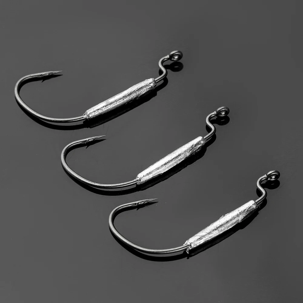 JOHNCOO 10pcs 1.8g 2g 3g 6g High Carbon Steel Fishing Hooks Crank Weigted Sharp Hooks  for Soft Lure Fish Hook