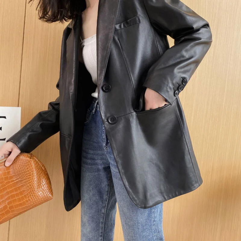 AYUNSUE 2021 Genuine Leather Jacket Women Sheepskin Coats Famale New Loose Oversize Outerwear Jaqueta De Couro Feminina SQQ05