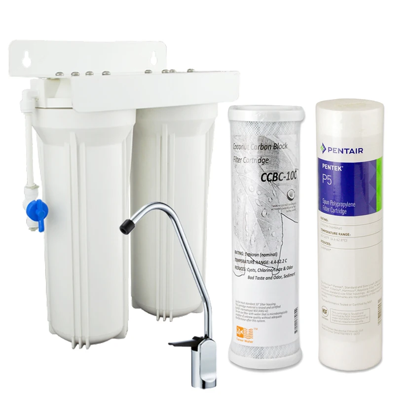 Coronwater Under Sink Two Stage Domestic Water Filter System Kitchen Water Filtration 5 micron and Coconut Activated Carbon