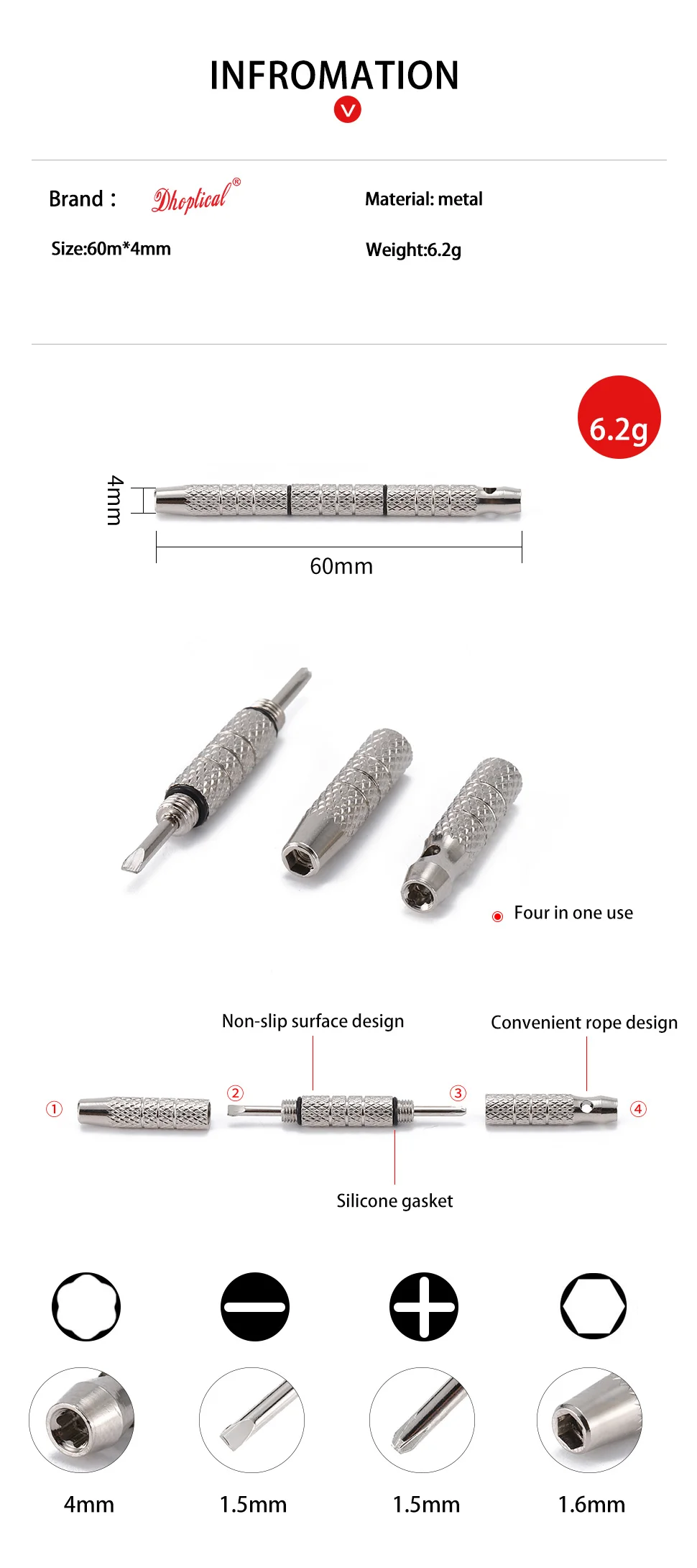 100 Stück Brillen-Schraubendreher, 4 Verwendung mit Schlitz und Sechskant, digitales Fix-Reparatur-Werkzeug von Dhoptical – Detail 2