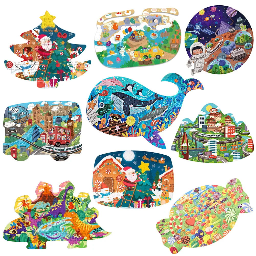 Hahowa Animal Jigsaw Puzzle Pieces Dinosaurs Whale City Travel Puzzles Children Games Educational Toys Christmas Gifts For Kids