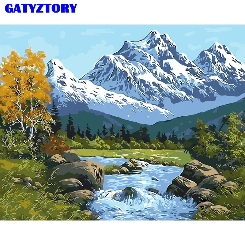 

GATYZTORY 60x75cm Frame DIY Painting By Numbers Kit Snow Mountain Landscape Wall Art Picture Canvas Painitng Handpainted For Art