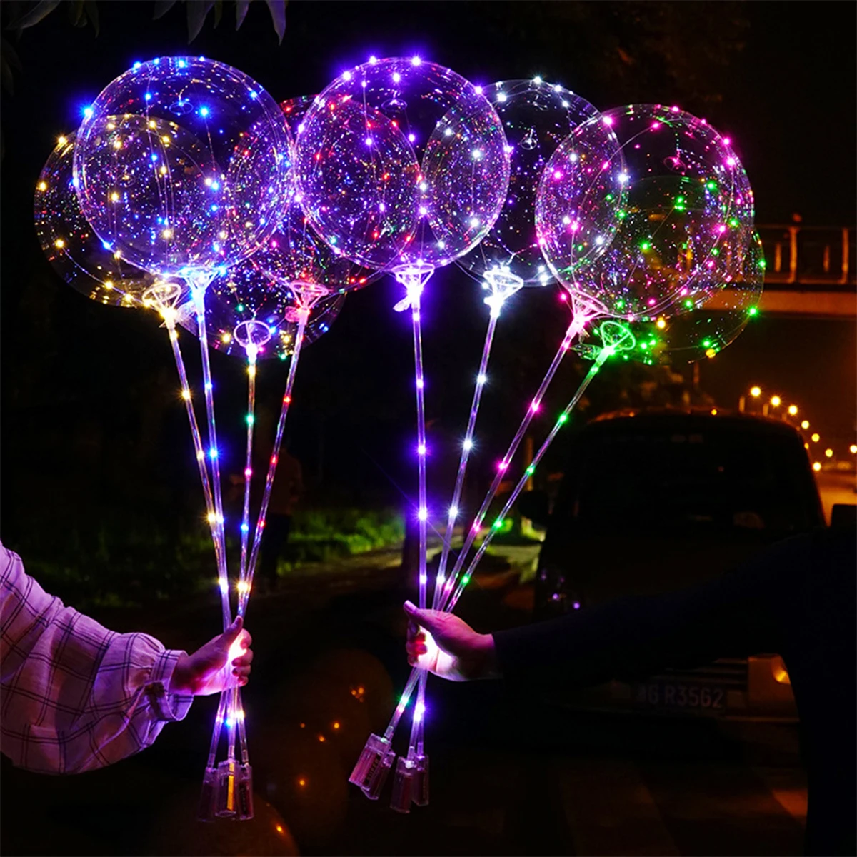 10/20 Pcs LED Bobo Balloons Handle Luminous Transparent Helium Ballons with String Lights Party Birthday Wedding Festival Decor