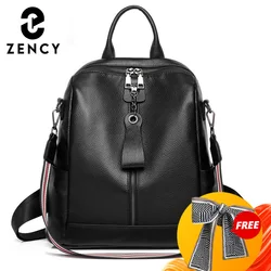 Zency Soft Genuine Leather Backpack Simple Casual Large Capacity Women's Knapsack Travel Outdoor Female Rucksack Shoulder Bag