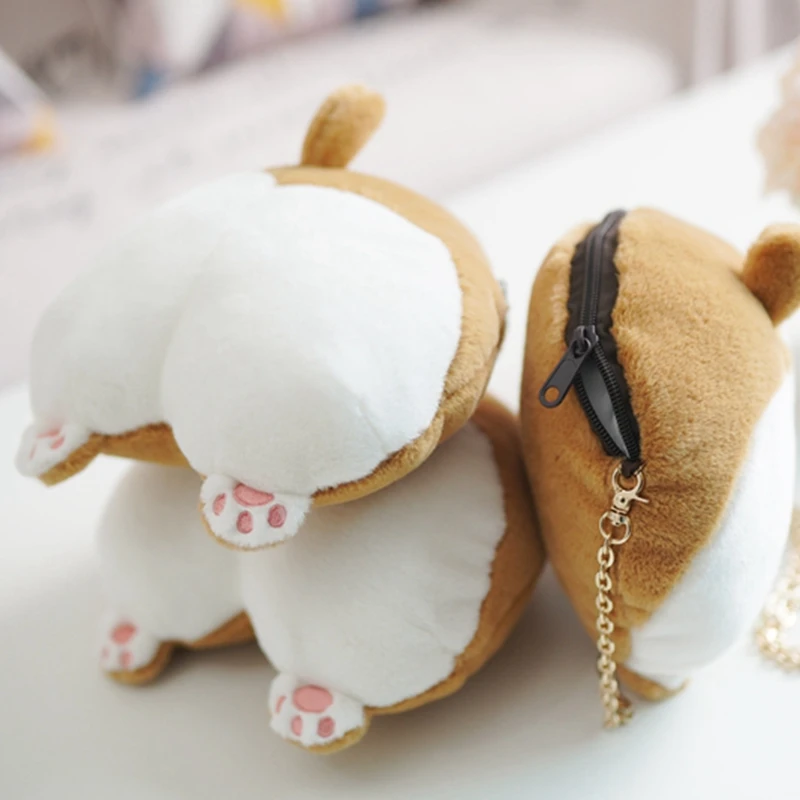 Novelty Corgi Plush Messenger กระเป๋า Hip กระเป๋าสตางค์การ์ตูนสัตว์ตุ๊กตาสุนัขกระเป๋าเป้สะพายหลังเด็กของเล่นของขวัญ