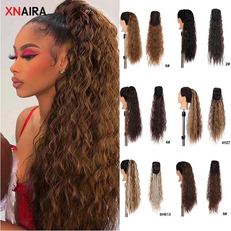 

Xnaira Synthetic Long Afro Kinky Curly Ponytail for Women wig Drawstring Rubber Band Hairpieces with Hairpins Hair Extension