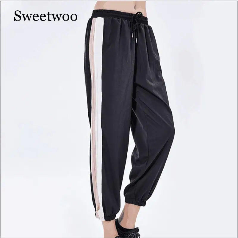 2019 New Girl Color Contrast Wrinkle Sports Pants Women Loose Breathable Casual Slimming Yoga Ftness Running Mouth Trousers