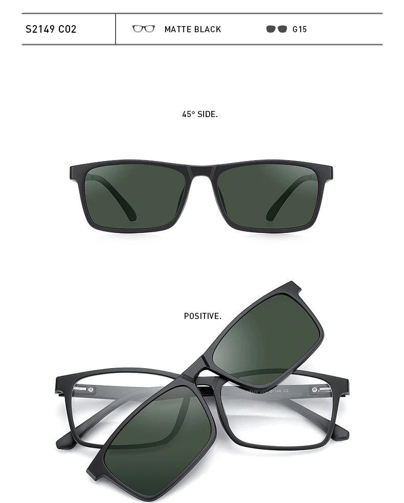 MERRYS DESIGN 5-in-1-Brillengestell mit magnetischem polarisiertem Clip für Herren und Damen, TR90-Brillengestell, quadratische Brillen S2149 – Detail 10