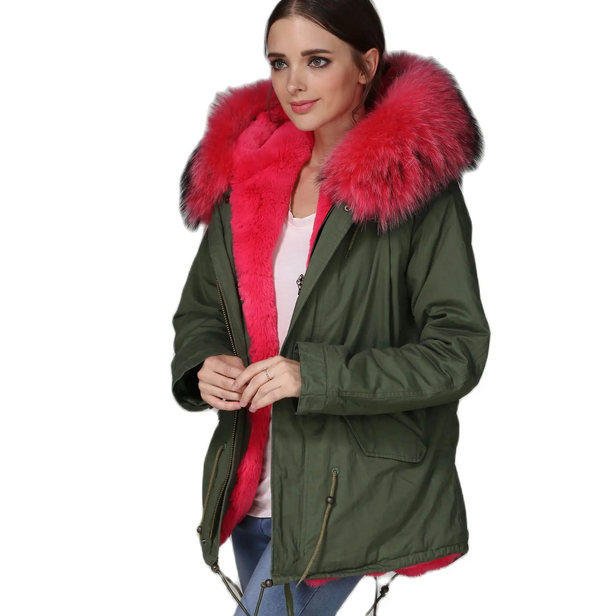 

Latest Men And Women Short Fur Parka Red Lined Coat Lovely And Casual Faux Fur Overcoat