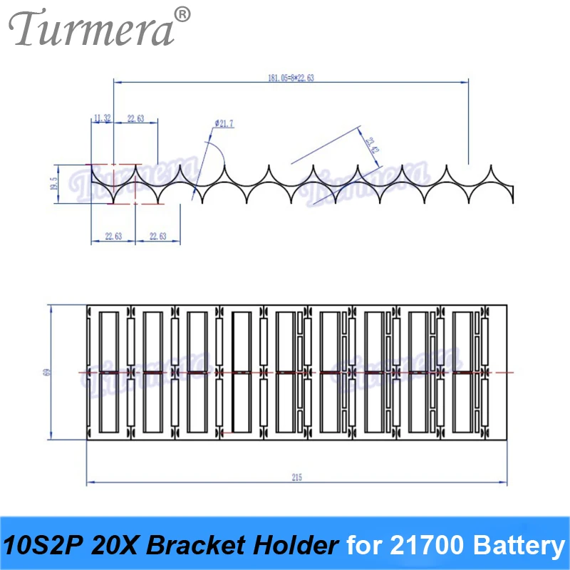 Turmera 10 sztuka 10S2P 20X 21700 uchwyt uchwyt baterii 21700 Spacer montaż dla 36V 48V rower elektryczny lub baterie Escooter wykorzystanie