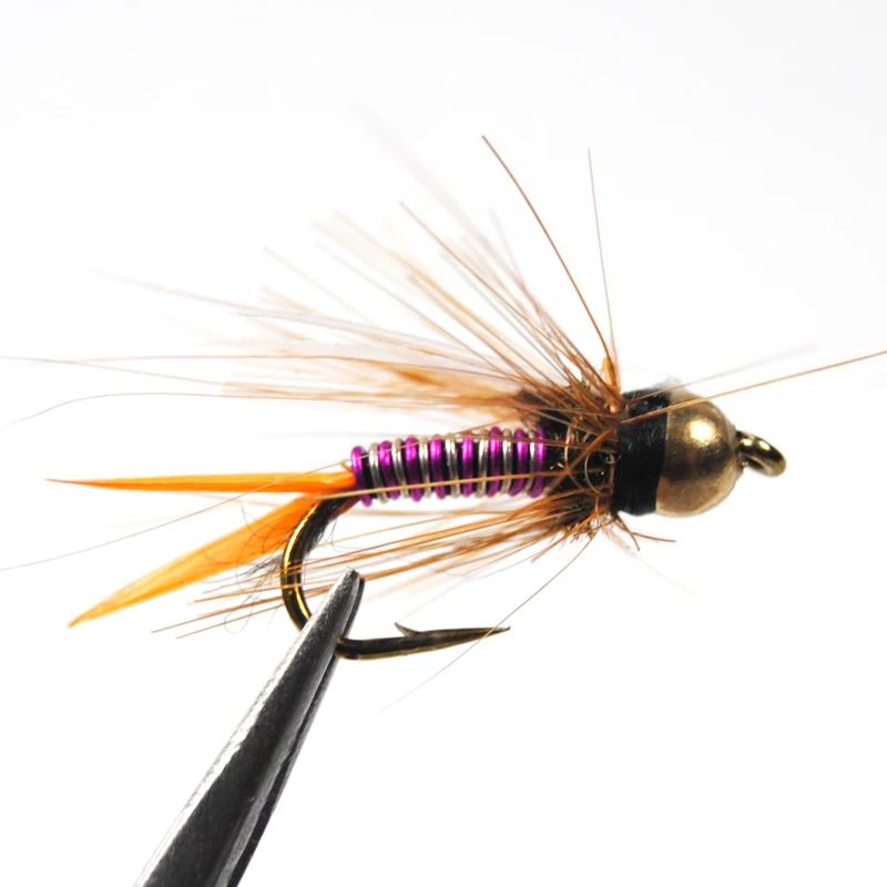 Bimoo 12pcs 12# Brass Bead Head Prince Nymph Trout Fishing Flies Fast Sinking Nymph Fly