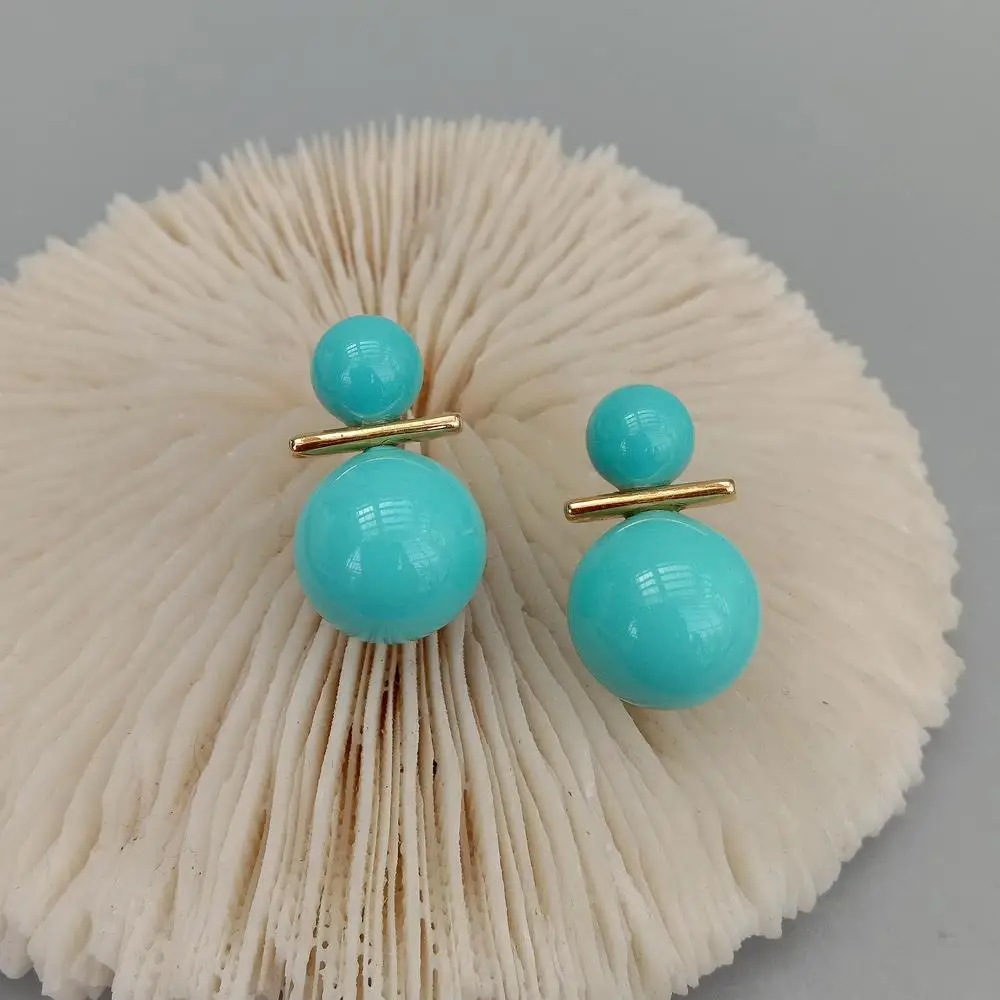 Y.YING 8.5mm-14mm Turquoise Blue Sea Shell Pearl Stud Earrings