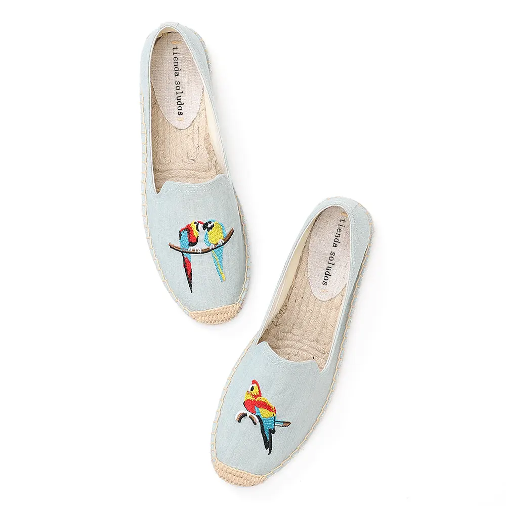 Women Flat Espadrilles For Fishemen Design Zapatillas Mujer Soludos Weaving Canavs Style Driving Cartoon Stripes Straw Plat