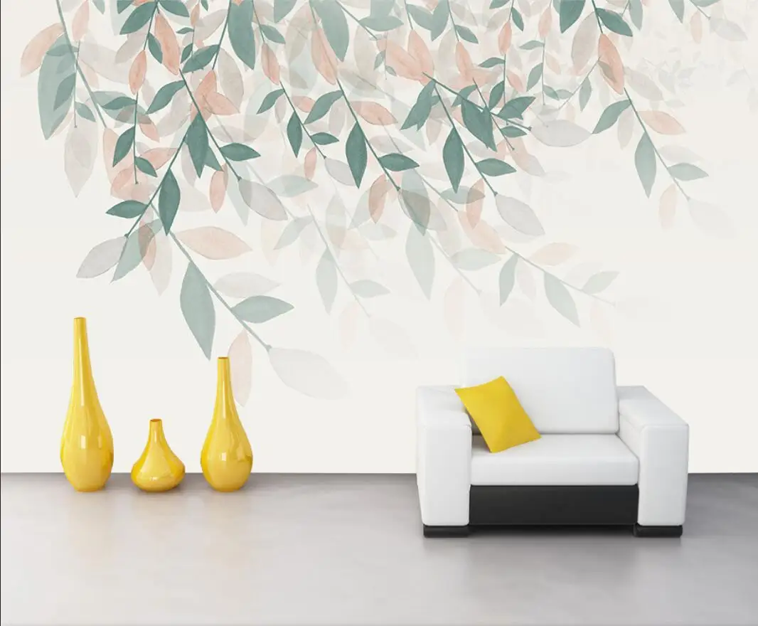

Самоклеящиеся обои с акварельным рисунком растений, листьями и ветвями в скандинавском стиле, 3D-обои для декора стен, фон для телевизора, украшение дома