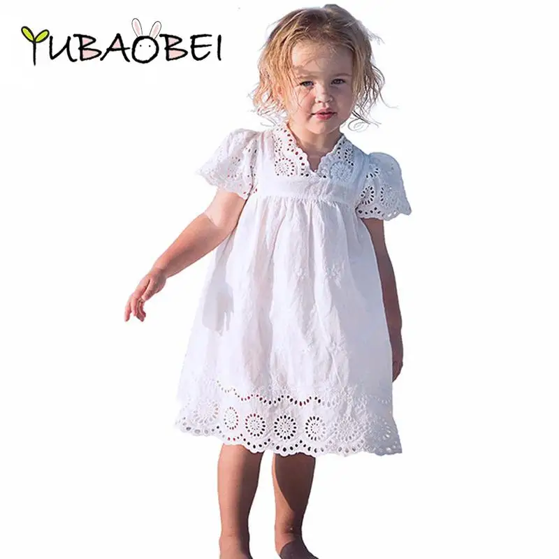 2020 New Summer Girls Cotton Lace Embroidered Dress Kids Clothes White Lace Princess Dress Cute Mini Dress for Age 3 4 6 8 10