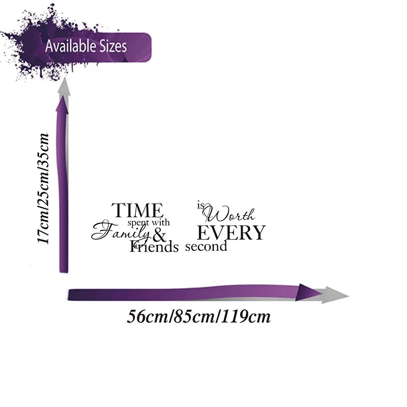 Large  Time Spent with Family is Worth Every Second  Wall Sticker Bedroom living Room Clock Time Family Love Wall Decal Vinyl