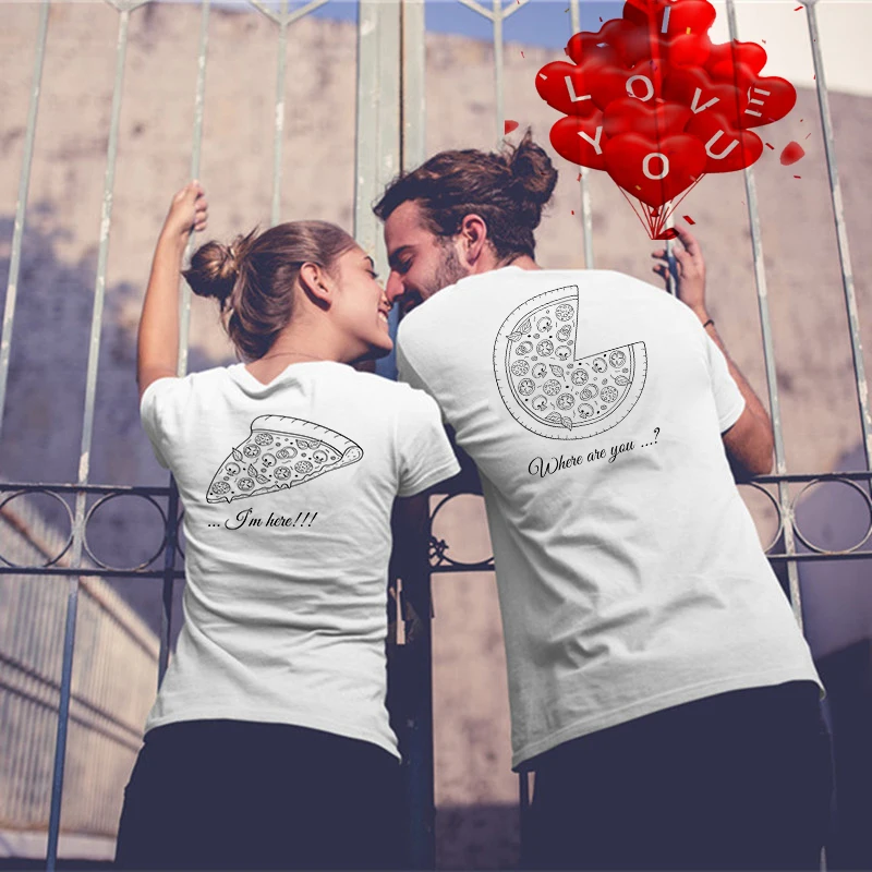 1PC Valentine's Day Pizza Couple T Shirts For Lovers Casual Matching Couple Clothes Summer Men And Women Tops Tees cute t-shirt