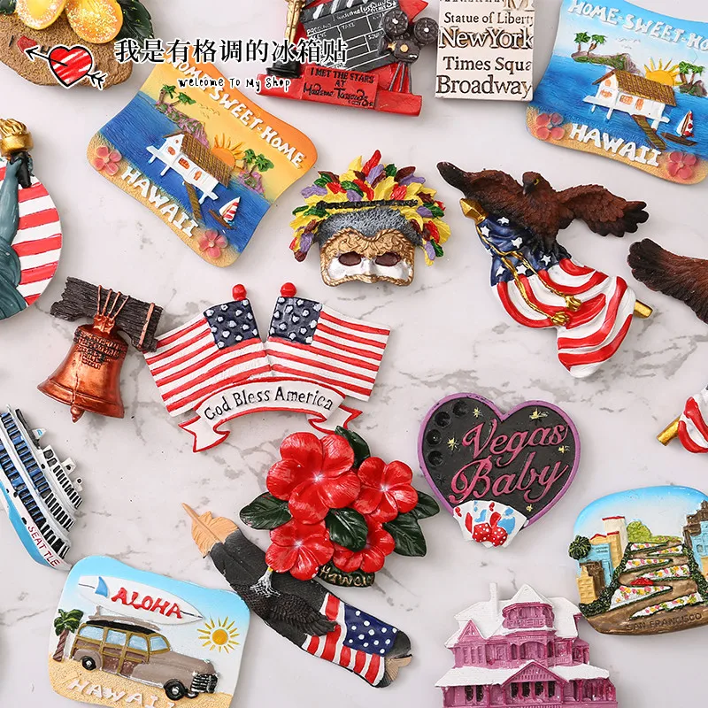 American Fridge Magnet Resin Tourist Souvenir Magnet Stick New York Las Vegas Liberty Goddess Eagle Flag Hawaii