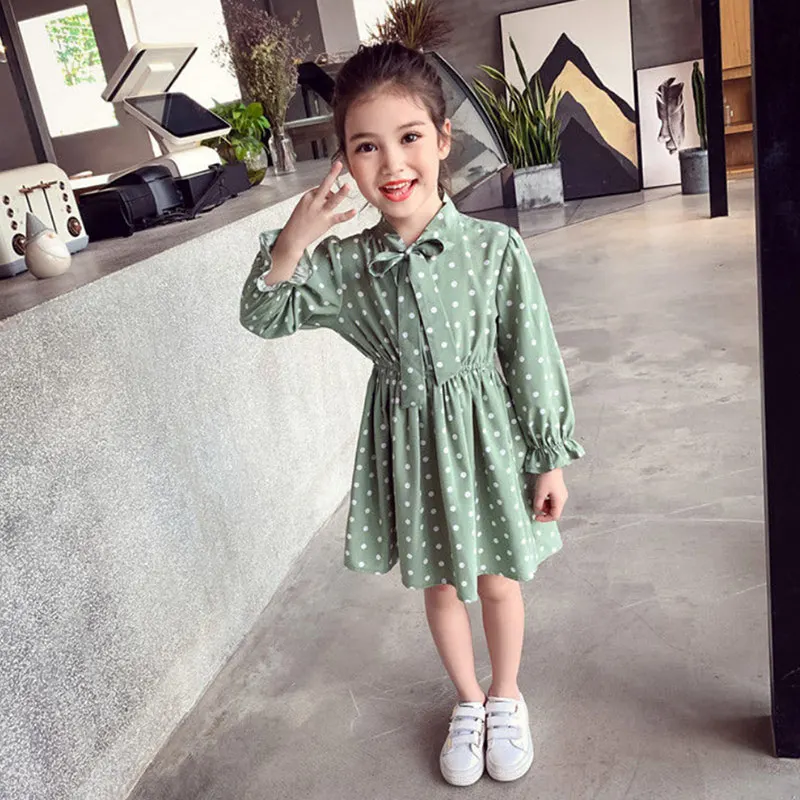 New children\'s clothing girls baby spring and autumn clothes girls casual blazer solid color dot dress cloth set suit