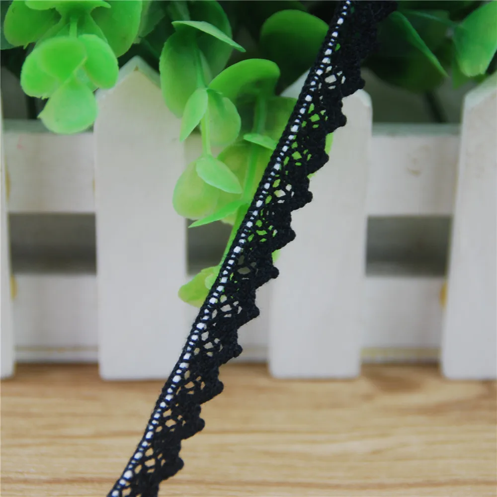 FASMILEY Wholesale 10mm Cotton Lace Trim Black Net Lace Ribbon DIY Lace Fabric Trimmings Lace Applique 500yards LC201-R