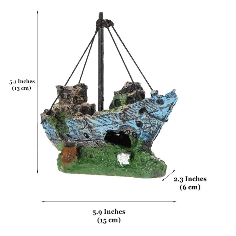 Décor d'aquarium en résine, navire coulé, bateau à voile, destructeur de grotte d'aquarium de poissons, décoration d'aménagement paysager