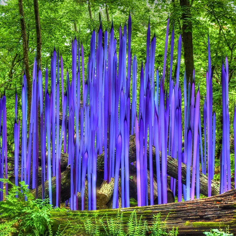 Murano Glass Reeds Tall Spike Creative Handmade Blown Blue Glass Spears for Garden Home Art Decor