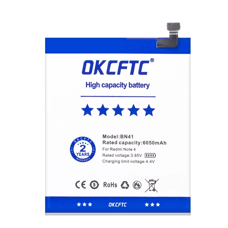 OKCFTC Original Replacement Battery BN41 6050mAh for Xiaomi Redmi Note 4 MTK Helio X20 Redmi Note 4X MTK Helio X20 Bateria