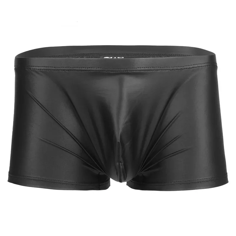 Mens Sexy Leather Short Pants For Sex Male Soft Latex Fetish Boxer Shaping Underpants Hot Porn Bulge Pouch Sexy Bottom Underwear