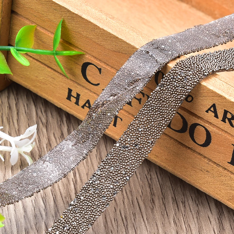 Caviar Beads Tape Hotfix Trimming 11Mm Wide Dense Rhinestone With Color Bead Glue Strip Diy Shoes Sweater Trouser Decorations