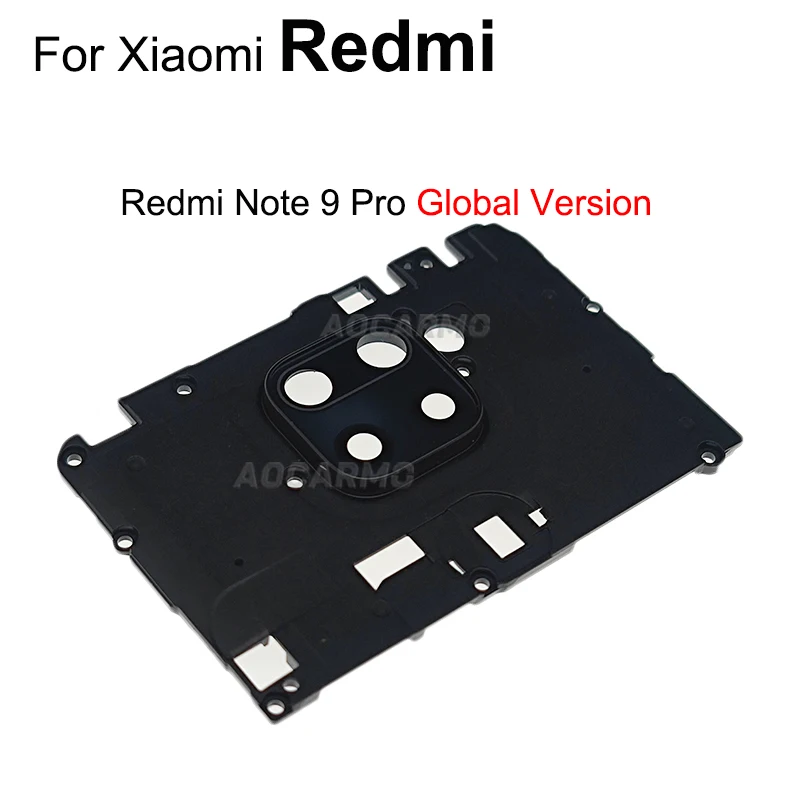 غطاء اللوحة الأم Aocarmo وعدسة الكاميرا الخلفية الخلفية مع إطار لقطع غيار الإصدار العالمي Xiaomi Redmi Note 9 Pro