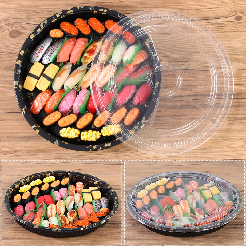 

38CM large size platter sushi box salmon takeaway box round sashimi packing boxes 25PCS