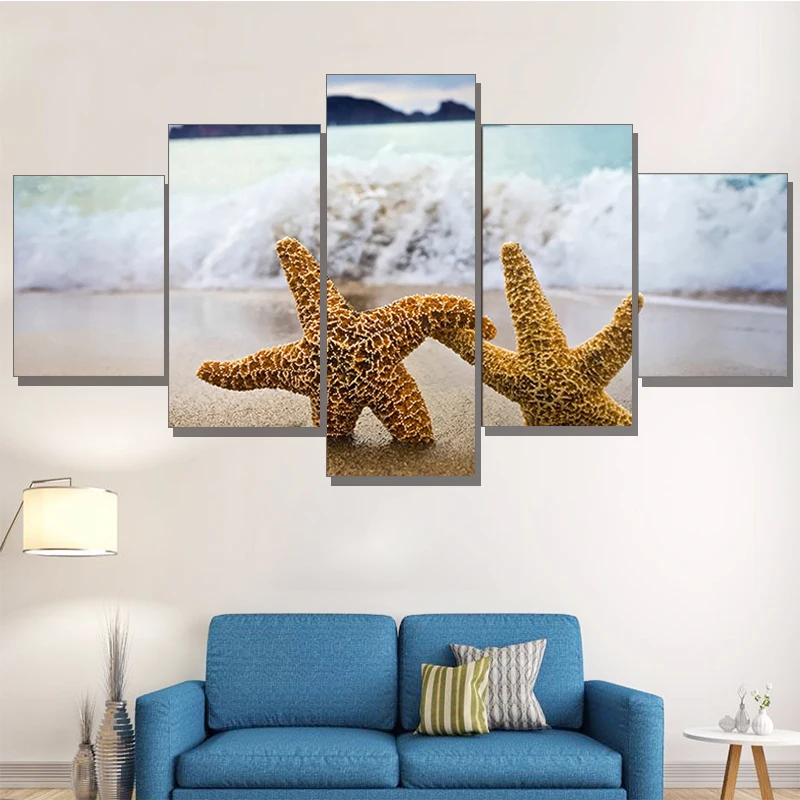 

Beach Scenery Two Starfish Poster Unframed Waterproof Ink Canvas Seascape Painting Living Room Home Decoration Gifts For Friends