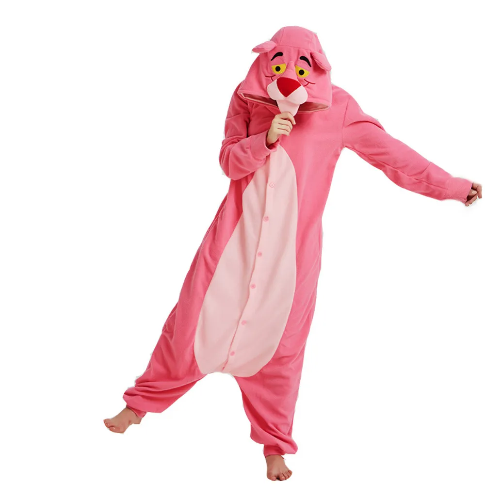 PAJAMASEA Pink Animal Women Onesie Adults Fleece Pyjama Jumpsuit Sleepwear Girl Festival Outfit Cosplay Raccoon Kigurumi Panther