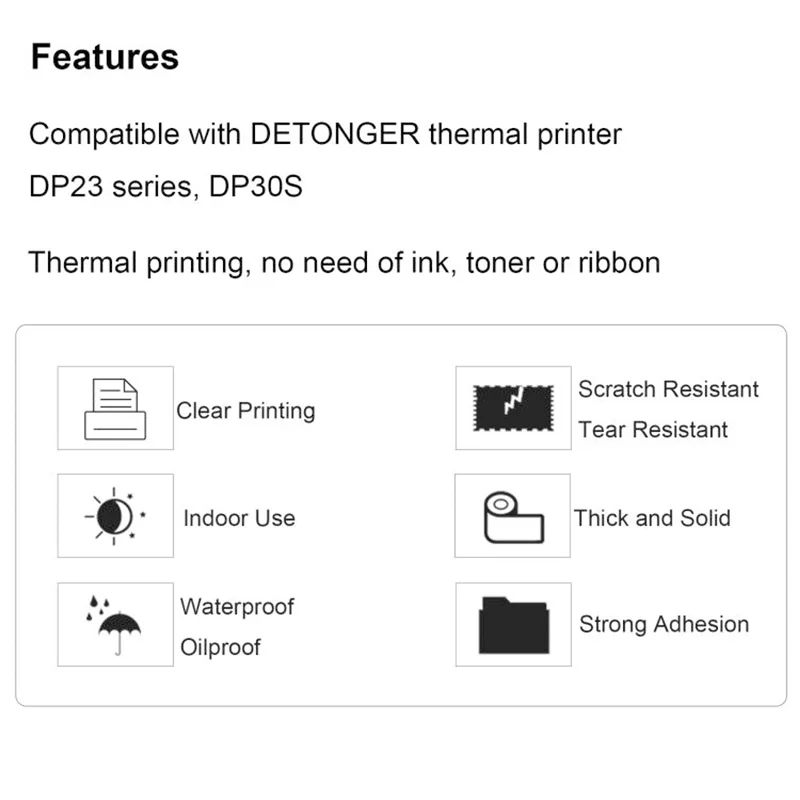 DEONTGER 10ม้วนความร้อนสีขาวสังเคราะห์ป้ายสติกเกอร์กระดาษกาว Scratchproof กันน้ำ Oillproof ฉีกขาด