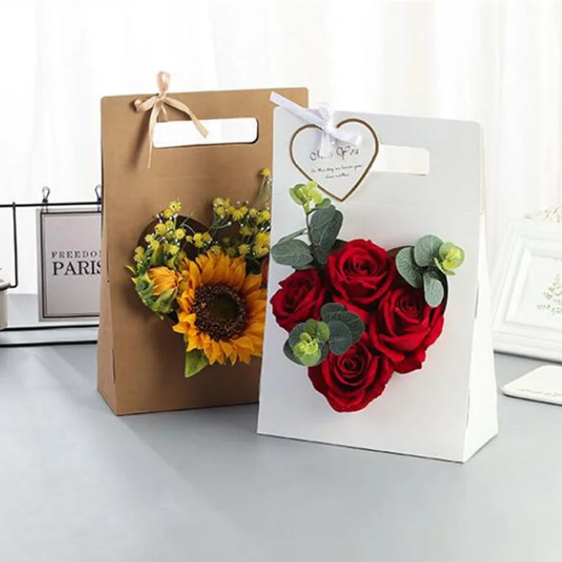 50pcs/lot Love portable flower box creative rose flower shop flower arrangement box flower bundle packaging gift box wholesale