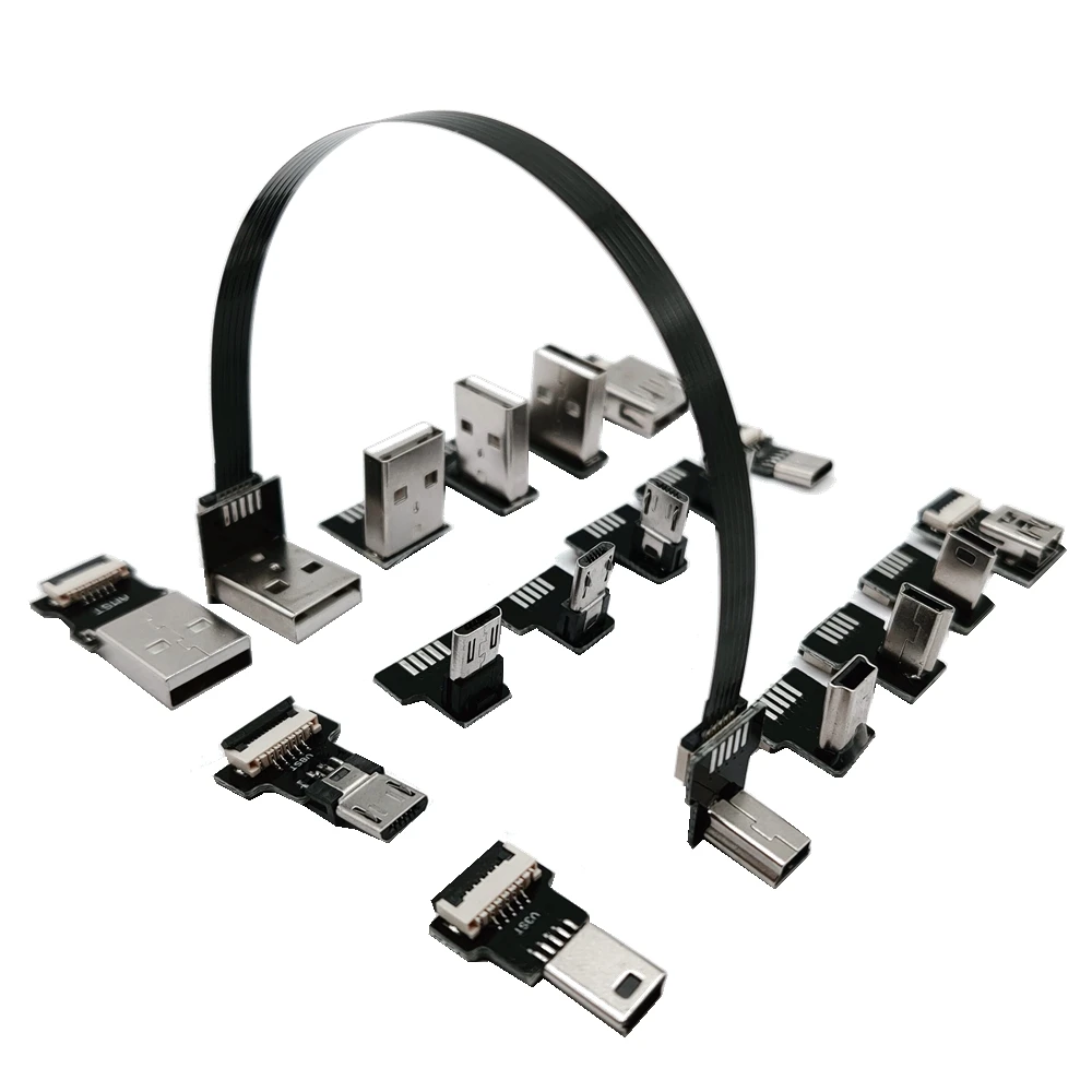 FPC USB Data Cable A Male to Mini USB 5Pin Male 90 Degree UP / Down / Left / Right Angle Adapter Charge Sync 0.25M 0.5M 1M