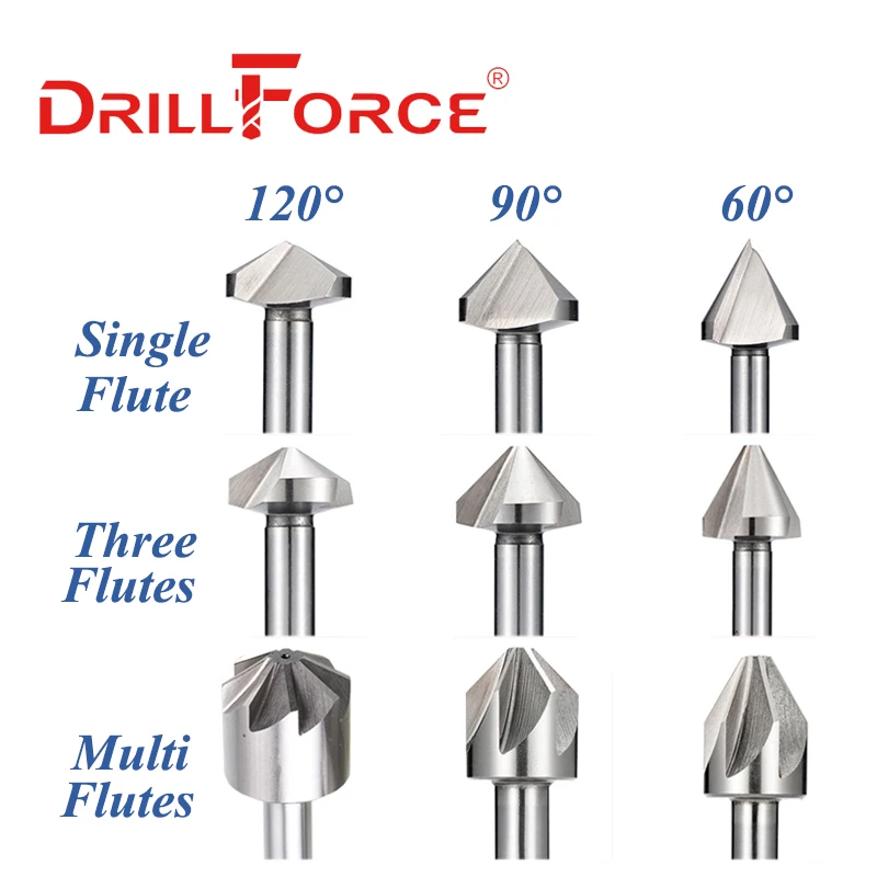 Drillforce 4.5-60mm HSS M2 Countersink Drill Bit 1/3/6/8 Flutes 60/90/120 Degree Chamfering Cutter