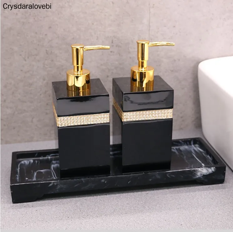 European Rhinestone 400-500ml Shower Gel Bottle Soap Dispenser Bathroom Accessories Set Lotion Bottle Toothbrush Holder Hand