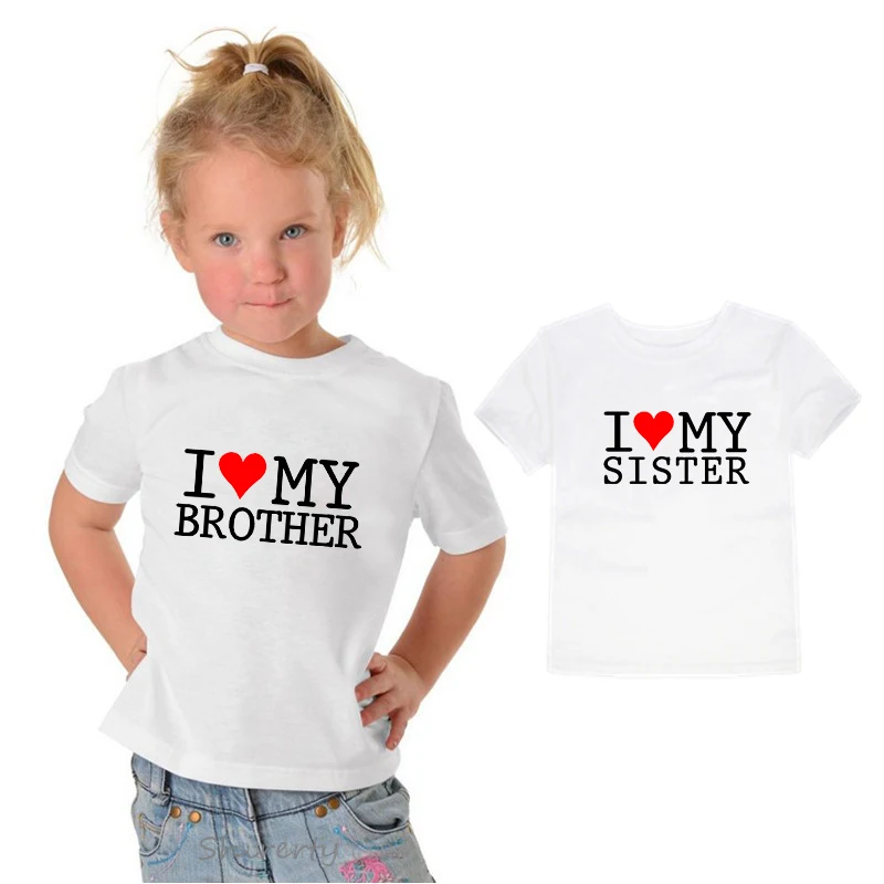 I Love My Sister Brother Children T-shirt Summer Cotton Short Sleeve O-neck T shirt Baby Gilrs Boys Casual Tshirt Kids Clothing