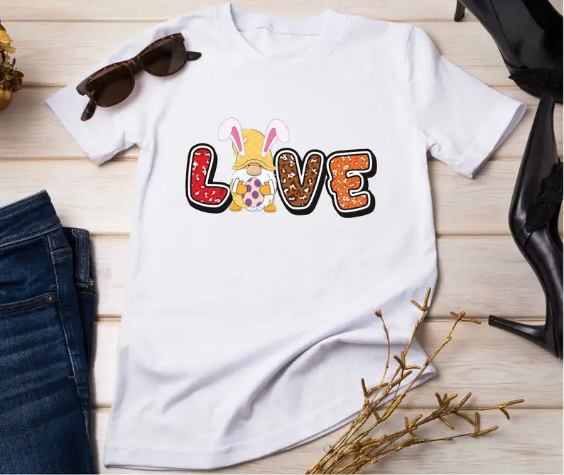 2021 Love Gnomie Bunny Easter Happy Women T-Shirt  Women's Short Sleeve Tees Fashion 100% Cotton O Neck Plus Size Casual Shirts