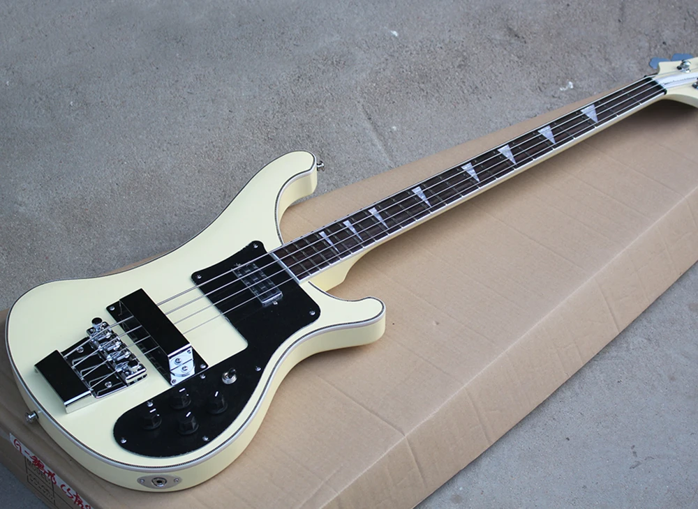 Factory Outlet-4 Strings Cream Electric Bass with Black Pickguard,Rosewood Fretboard