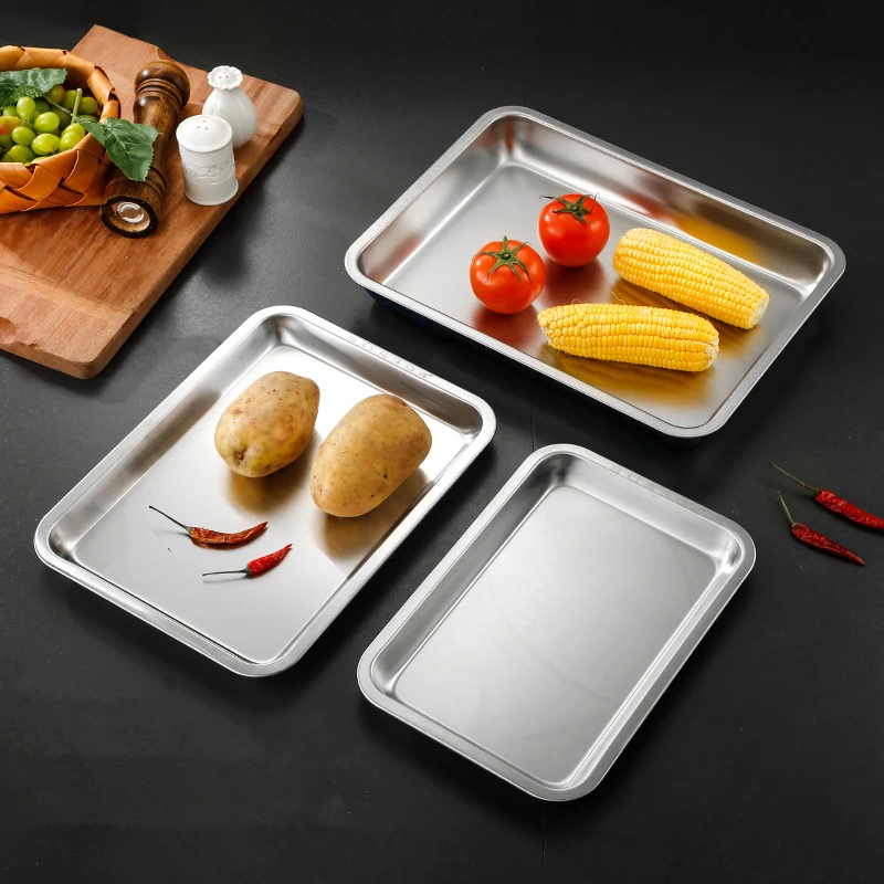 Stainless Steel Rectangle Deepen Storage Tray Dinner Plate Oven Cake Baking Pan Bread Bakeware Food Container Kitchen Accessorie