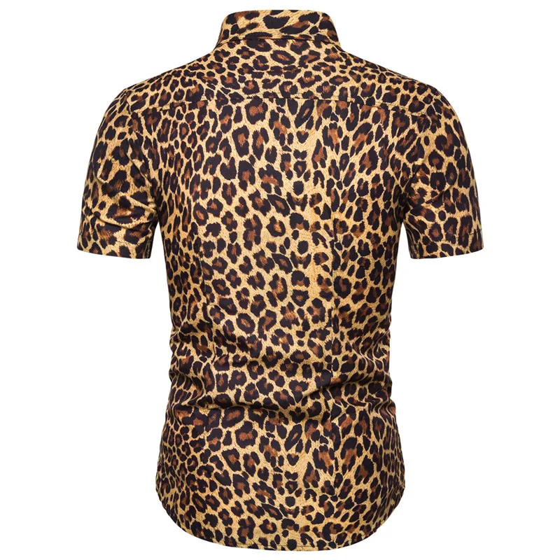 2021 Summer New Fashion Mens Leopard Printed Shirt Casual Button Shirts Men  Short Sleeve Sexy Streetwear Shirt