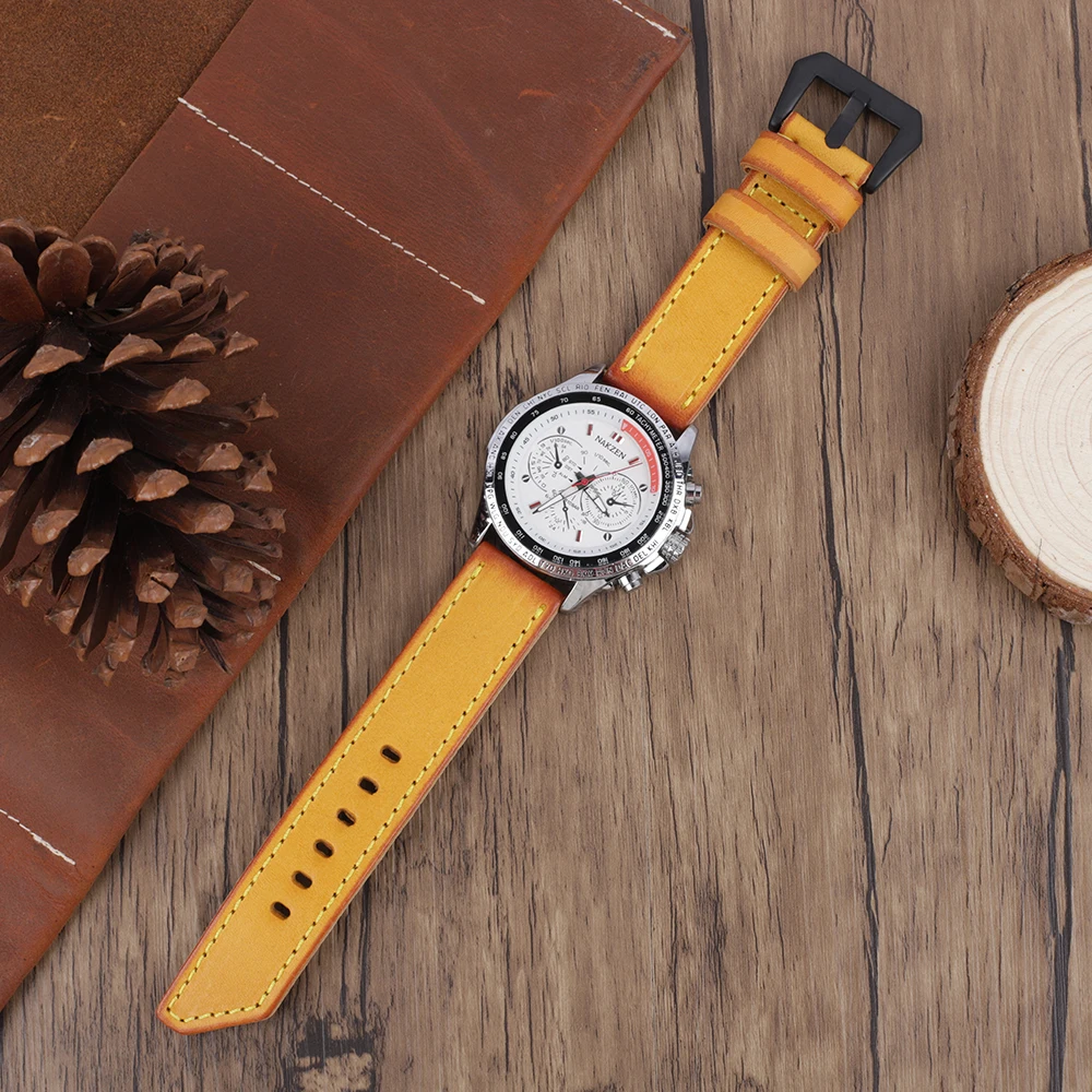 Vintage Real Cow Leather Yellow Watchband 20mm 22mm 24mm 26mm Handmade Watch Straps Replacement Men Wist Bracelet for Panerai